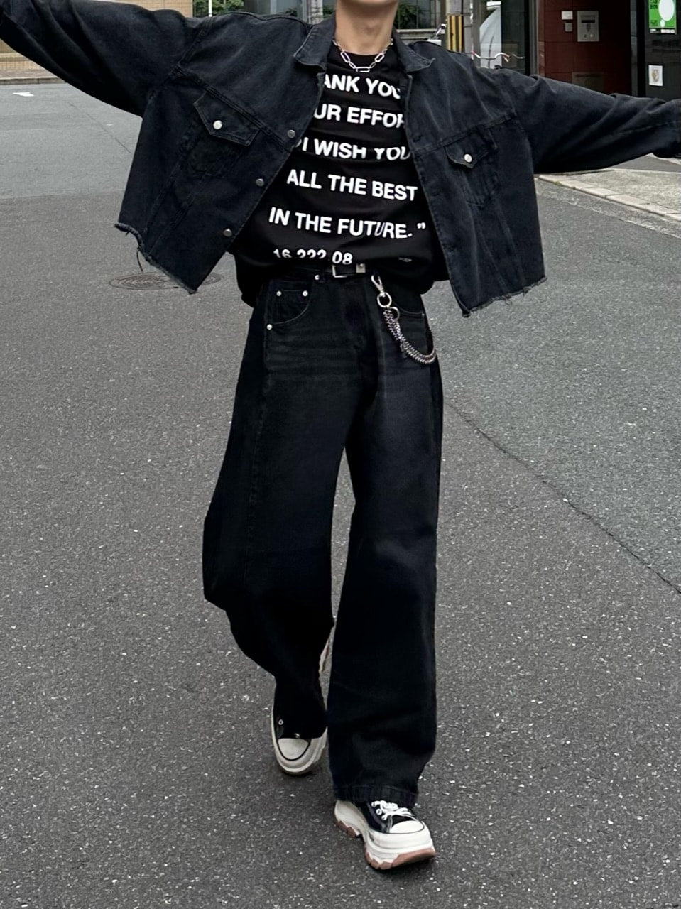 【Chikashitsu +】snap button denim pants (2color)