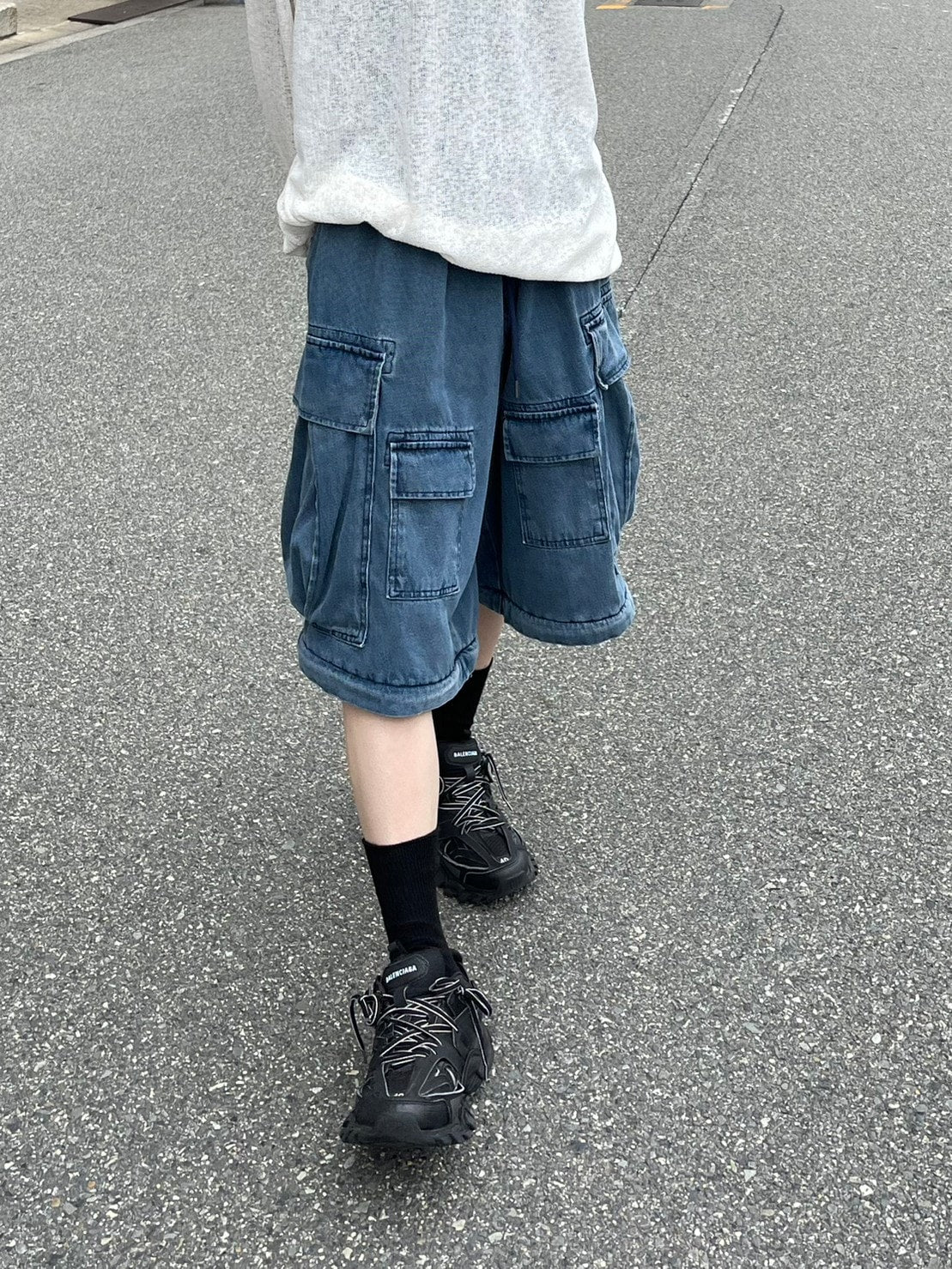 受注制【Chikashitsu +】2way heavy pocket denim cargo pants (2color)