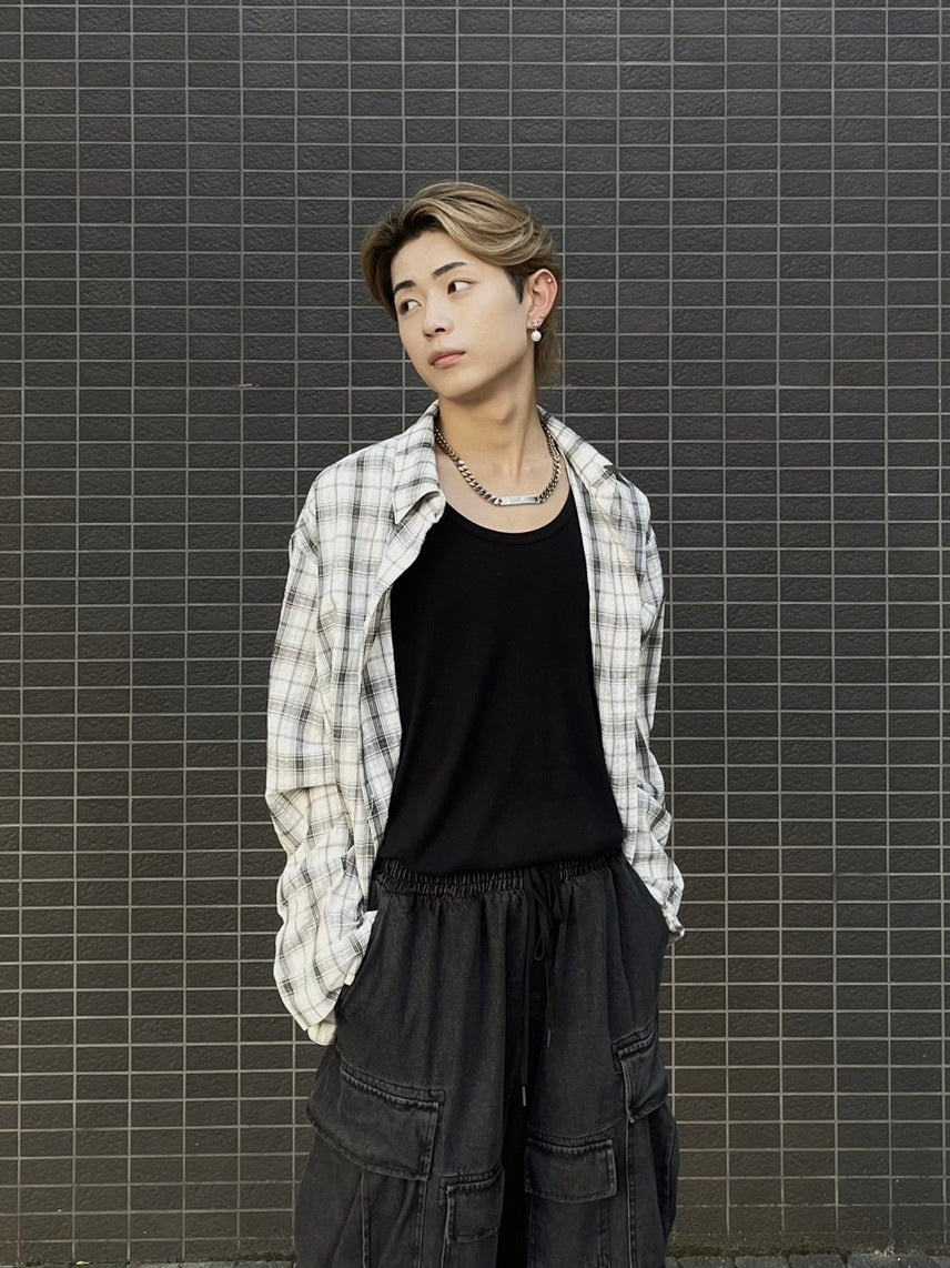 大阪店WEB限定受注制【Chikashitsu +】linen check shirt (3color)