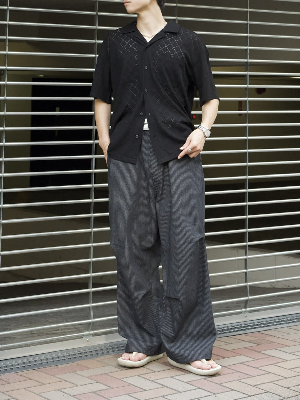 東京店WEB限定受注制【Chikashitsu +】argyle knit open color shirt (3color)