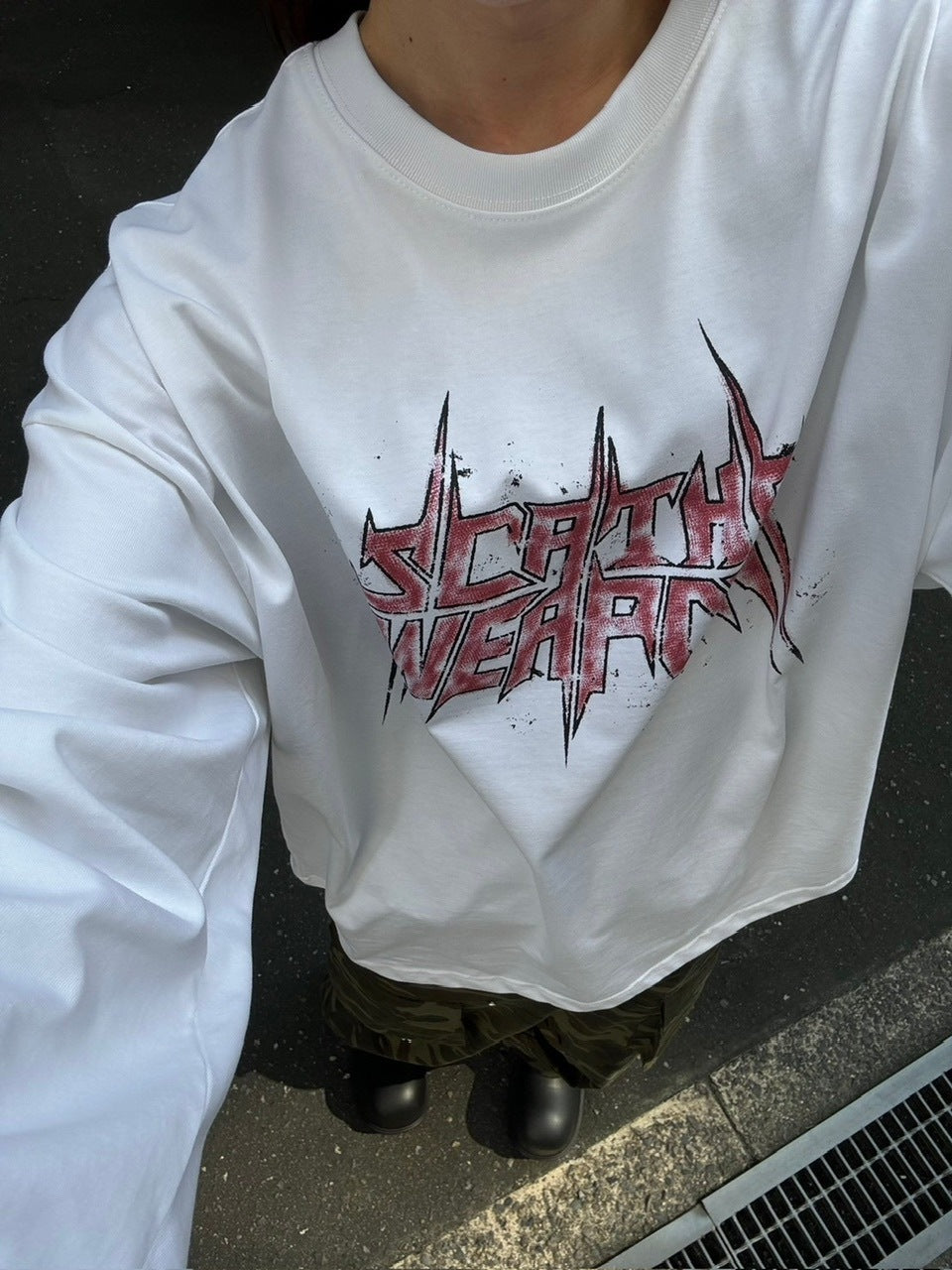 受注制【Chikashitsu +】oversized print long sleeve (2color) / 【チカシツプラス】オーバーサイズプリント長袖Tシャツ