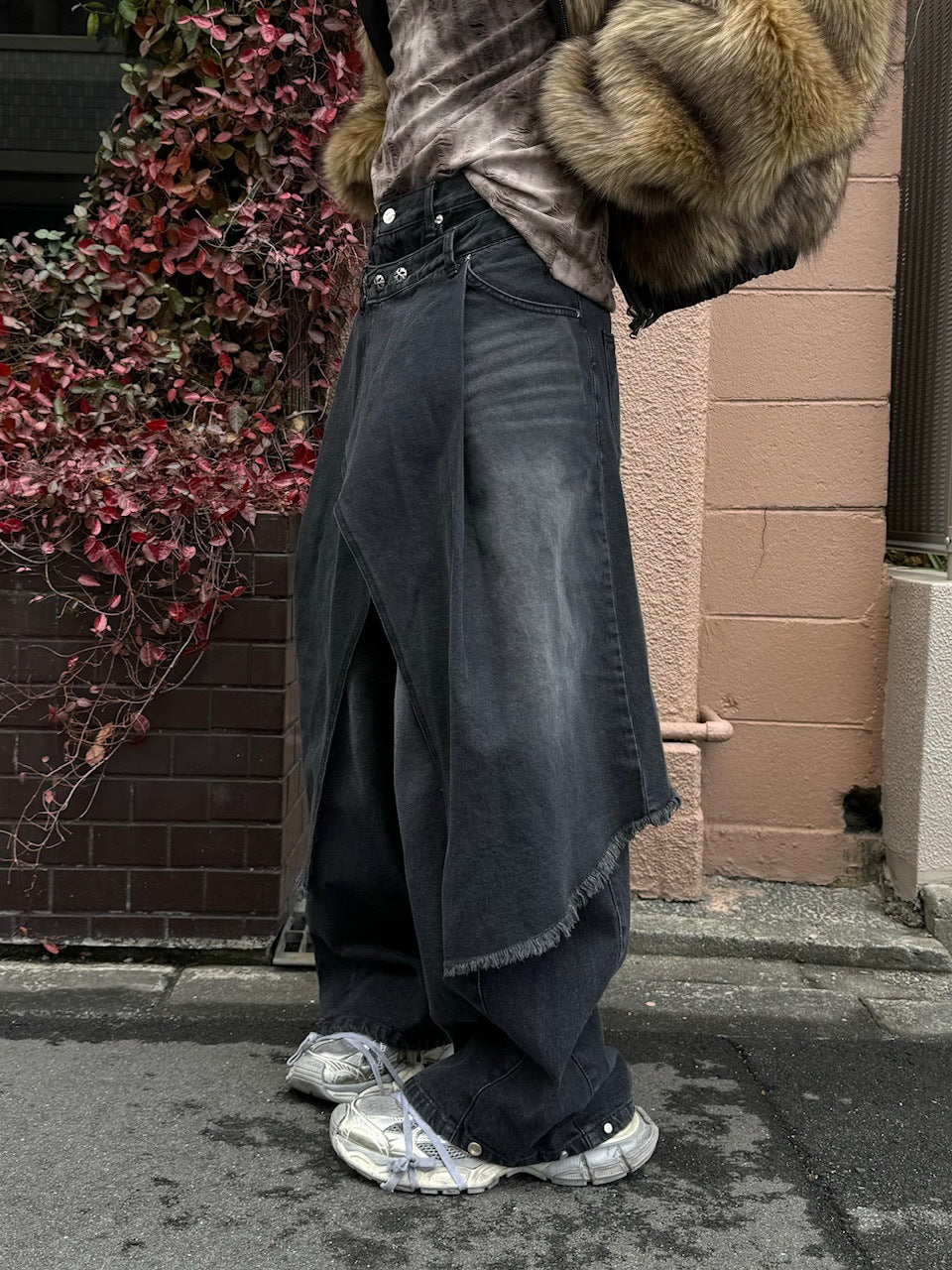 受注制【Chikashitsu +】wrapping design denim skirt (2color)