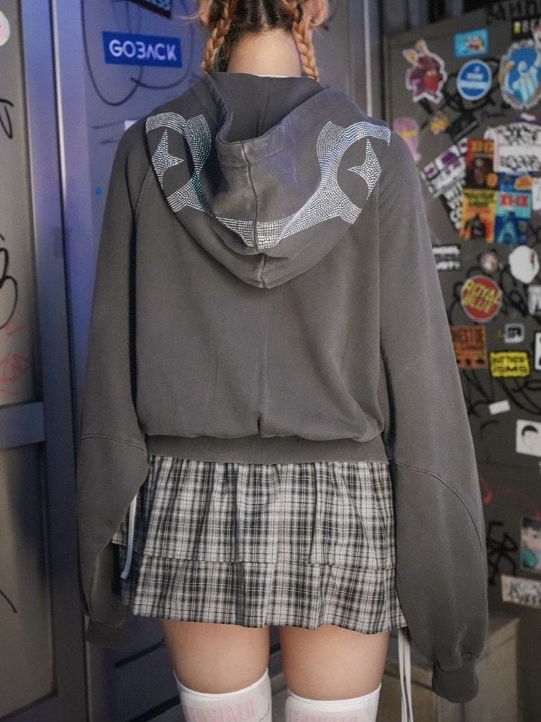 【NMTXU】rhinestone design zip parka / 【エヌエムティーエックスユー】ラインストーンデザインダブルジップパーカー