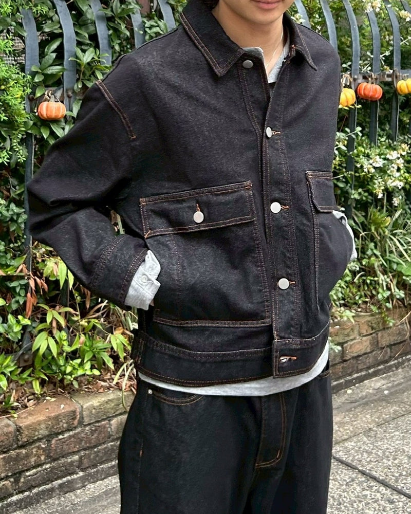 受注制【Chikashitsu +】2 pocket rigid denim jacket / 【チカシツプラス】ツーポケットデニムジャケット (2color)