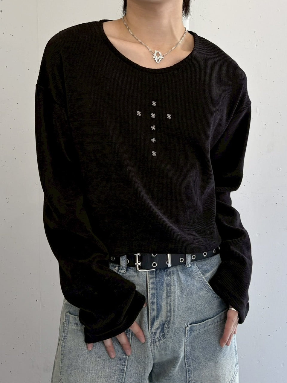 受注制【LUV CODE】cross rivet long sleeve tee (3color)