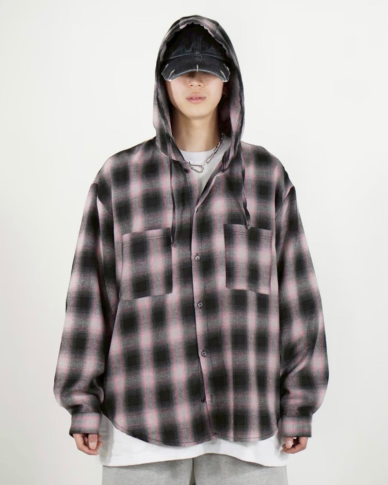 受注制【Chikashitsu +】tartan check hooded shirt (3color)