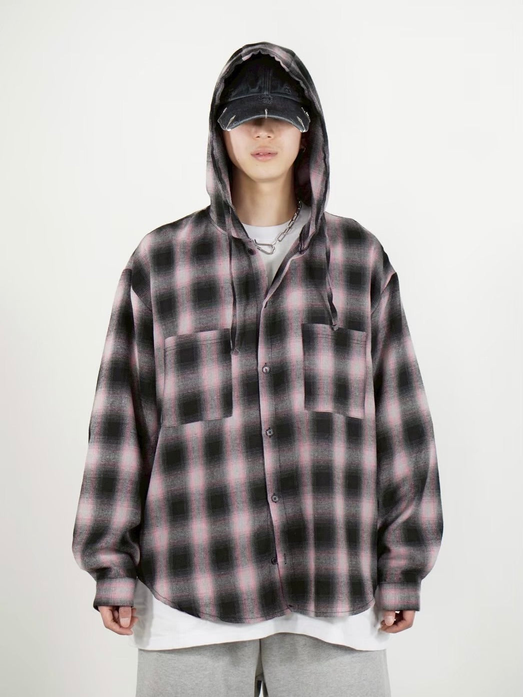 受注制【Chikashitsu +】tartan check hooded shirt (3color)