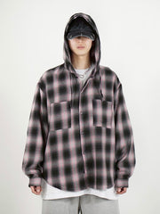 受注制【Chikashitsu +】tartan check hooded shirt (3color)