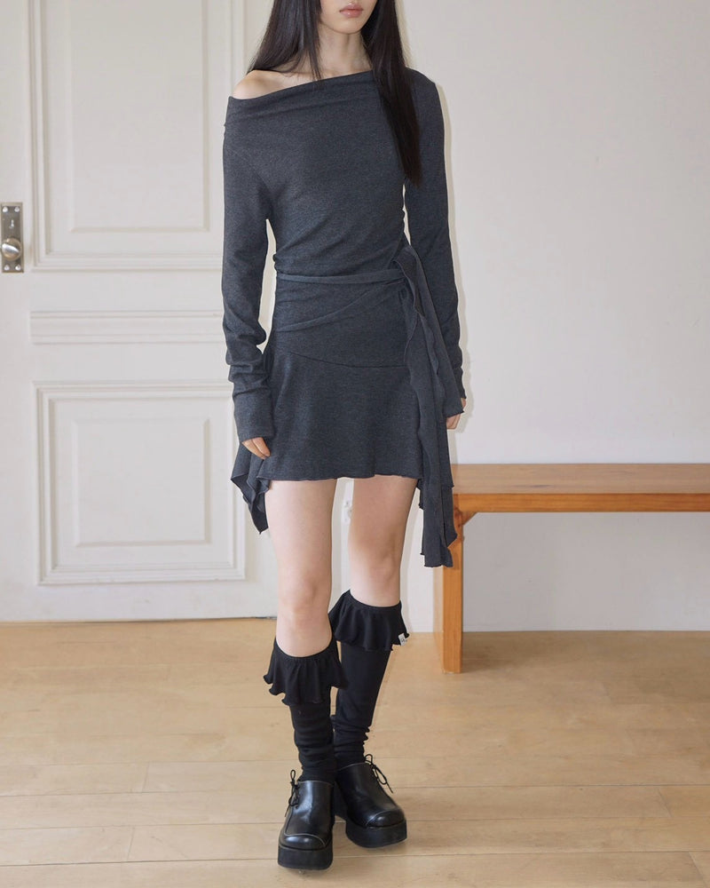 【Uglyshadow】RUCHED BOAT LONG TEE