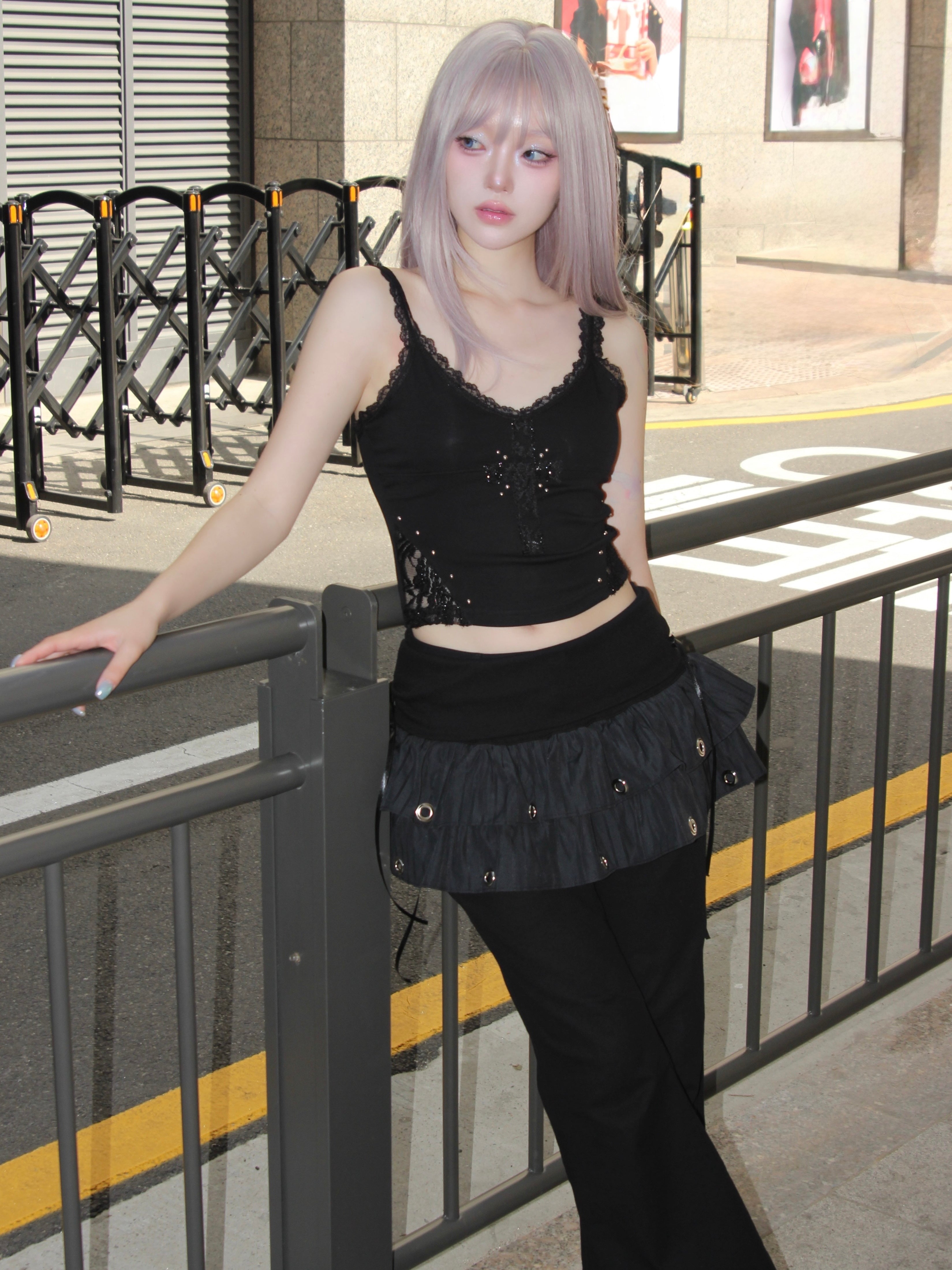 【CHERRYQUIRI】Soft Punk Eyelet Skirt
