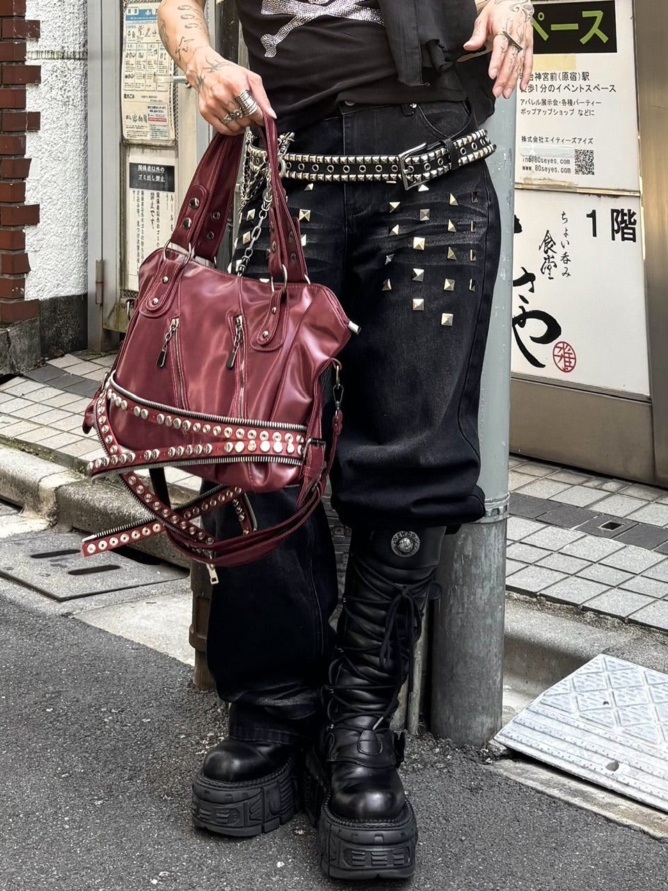 受注制【Never mind the XU】2way faux leather bag (4color)