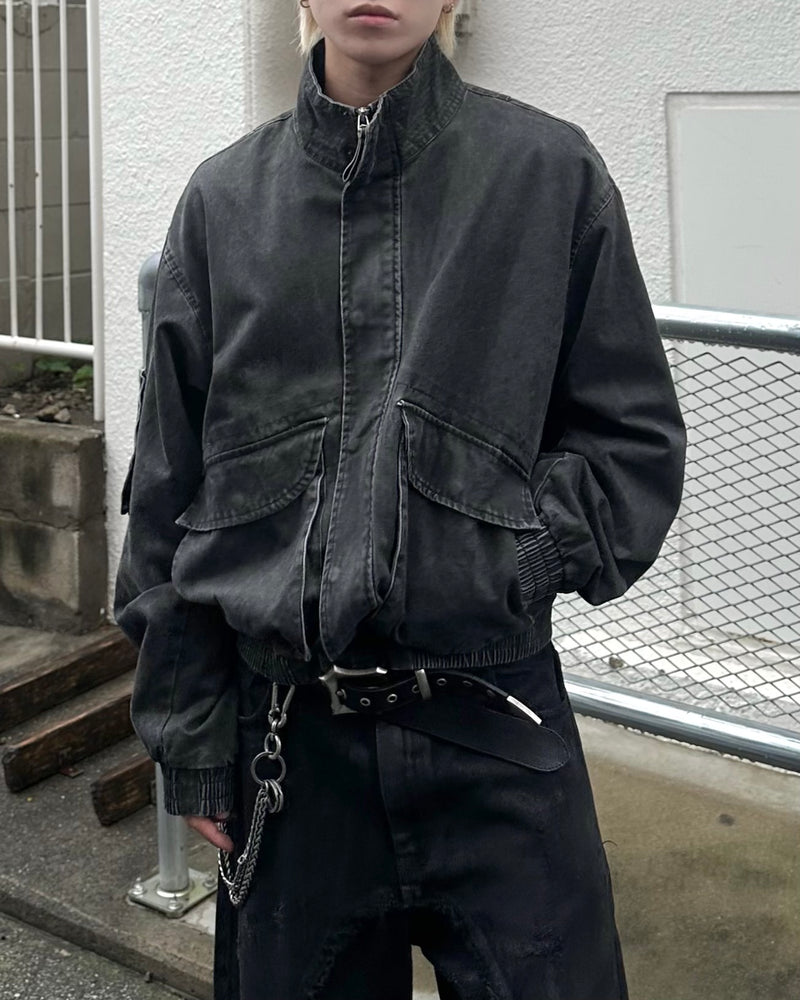大阪店WEB限定受注制【Chikashitsu +】washed cropped bomber jacket (2color)