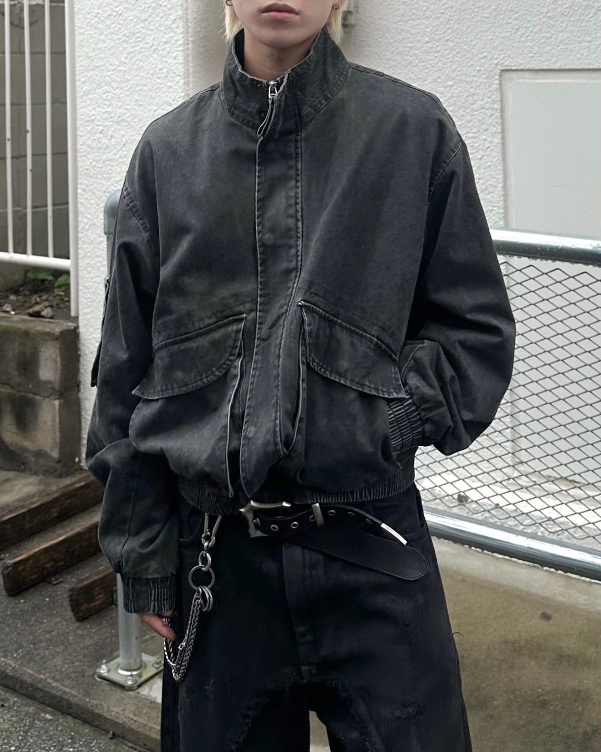 大阪店WEB限定受注制【Chikashitsu +】washed cropped bomber jacket (2color)
