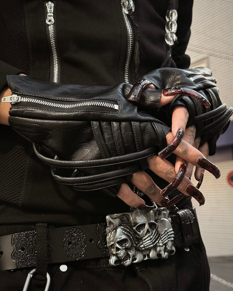 国際配送【Never mind the XU】Cyberpunk Zipper Fingerless Gloves