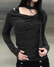 受注制【Never mind the XU】Draped ruched tie set top (4color)