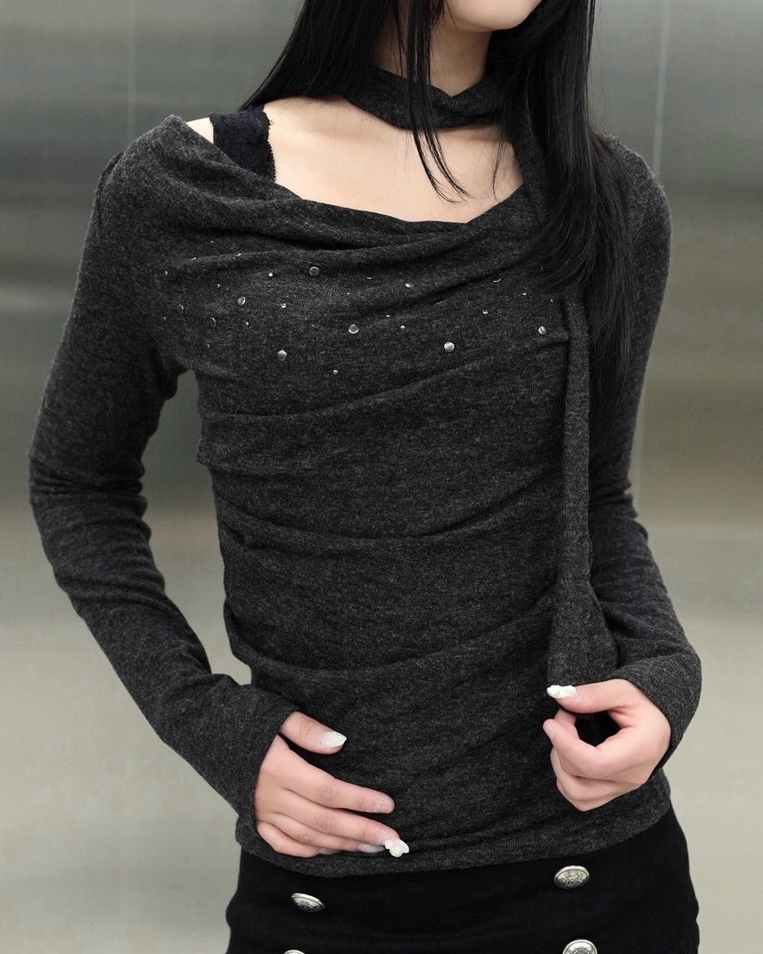 受注制【Never mind the XU】Draped ruched tie set top (4color)
