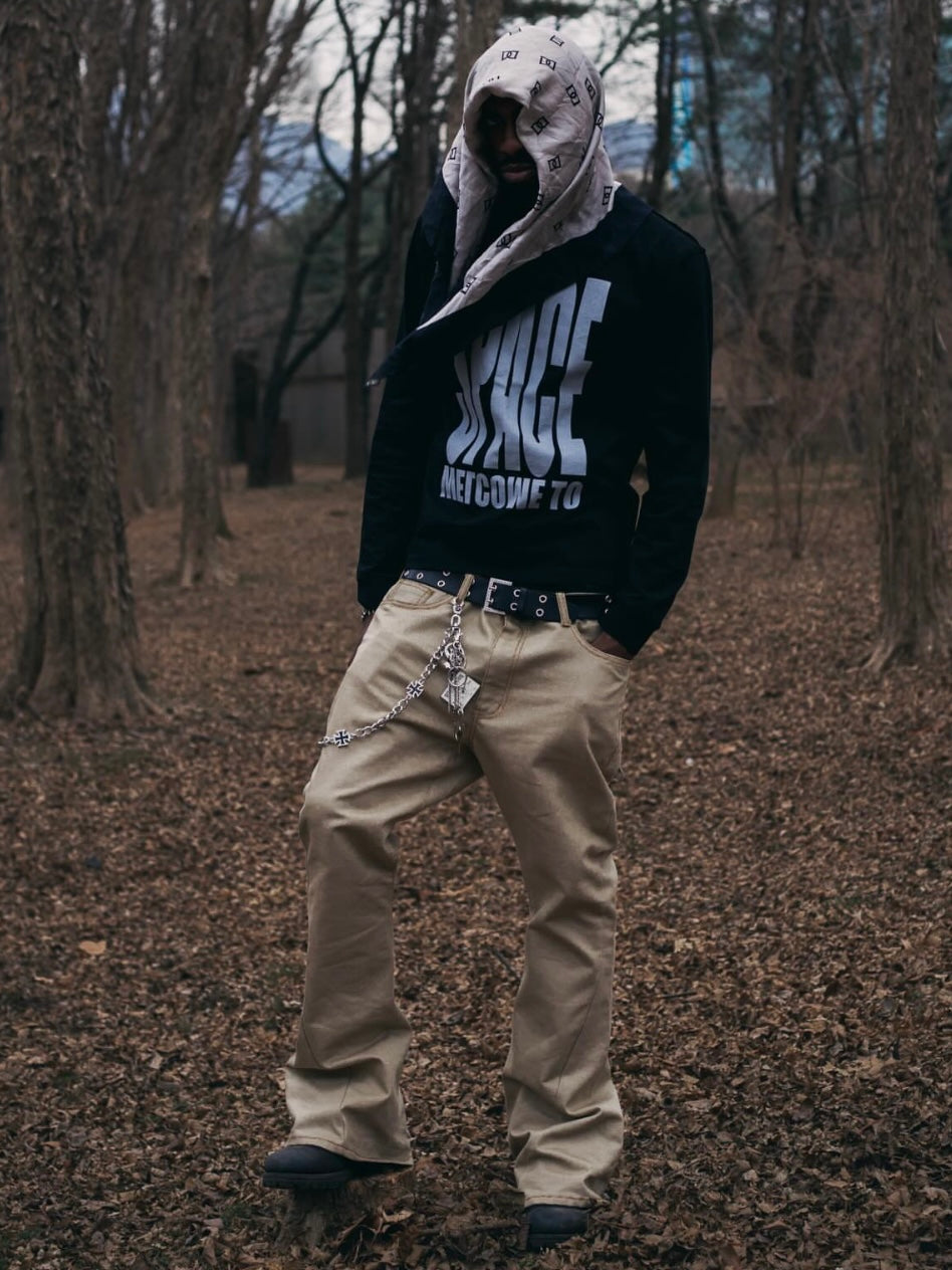 【BEBOF】Beige Side Cut Flared Jeans