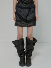 6/22 21:00発売【FLAREUP】Draped Mesh Layered Mini Skirt