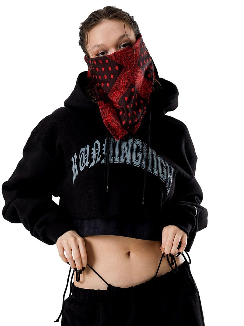 【running high】ARCH LOGO LAYERED CROP HOODIE