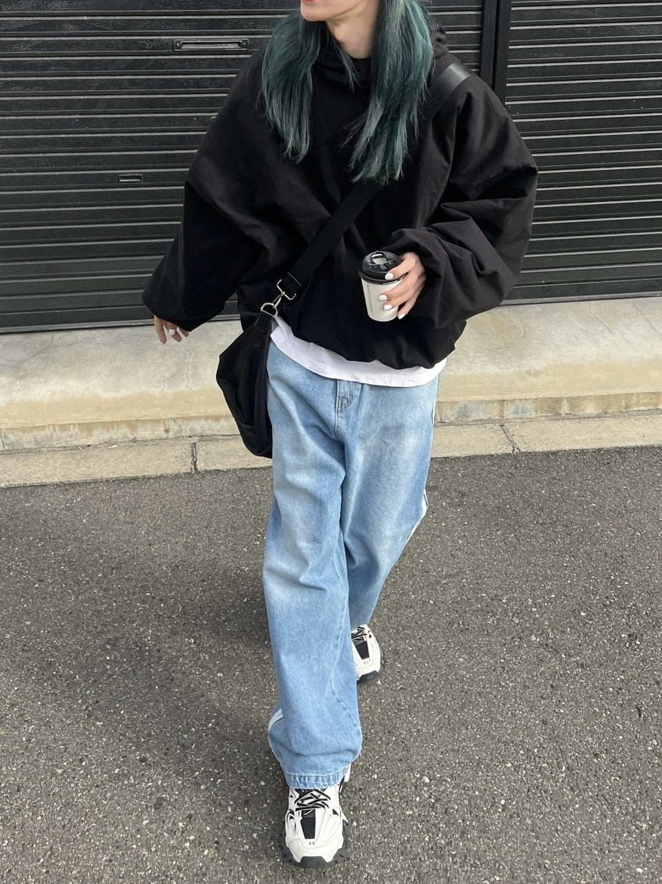 受注制【Chikashitsu +】oversized side line denim pants (2color)