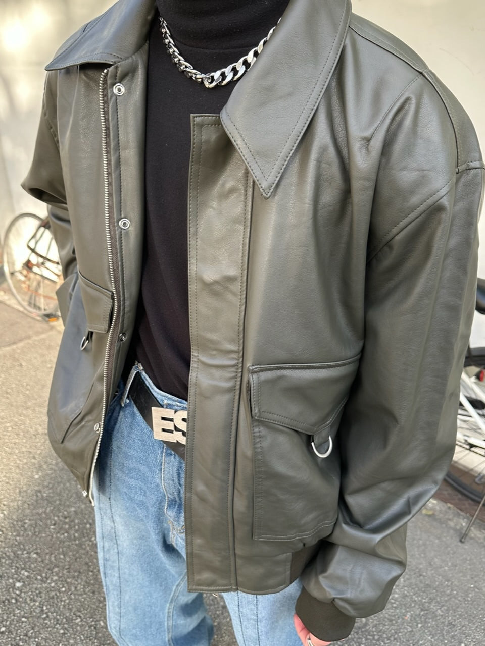 大阪店WEB限定【Chikashitsu +】double pocket leather jumper (3color)