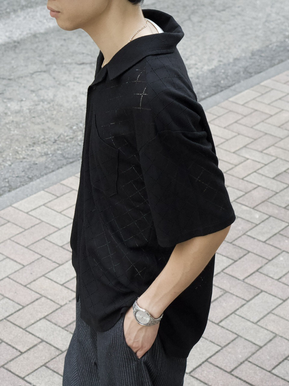 東京店WEB限定受注制【Chikashitsu +】argyle knit open color shirt (3color)