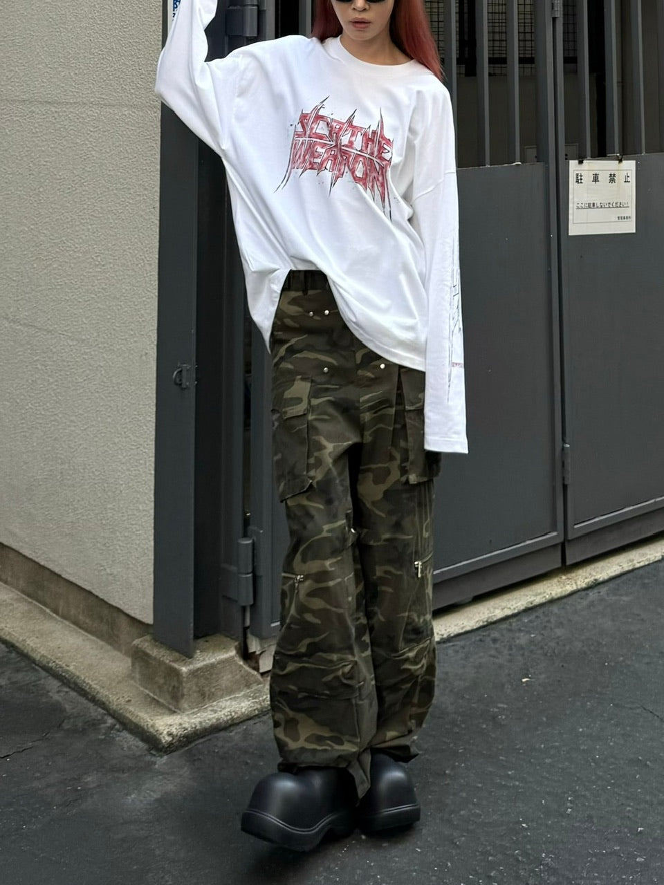 受注制【Chikashitsu +】oversized print long sleeve (2color) / 【チカシツプラス】オーバーサイズプリント長袖Tシャツ