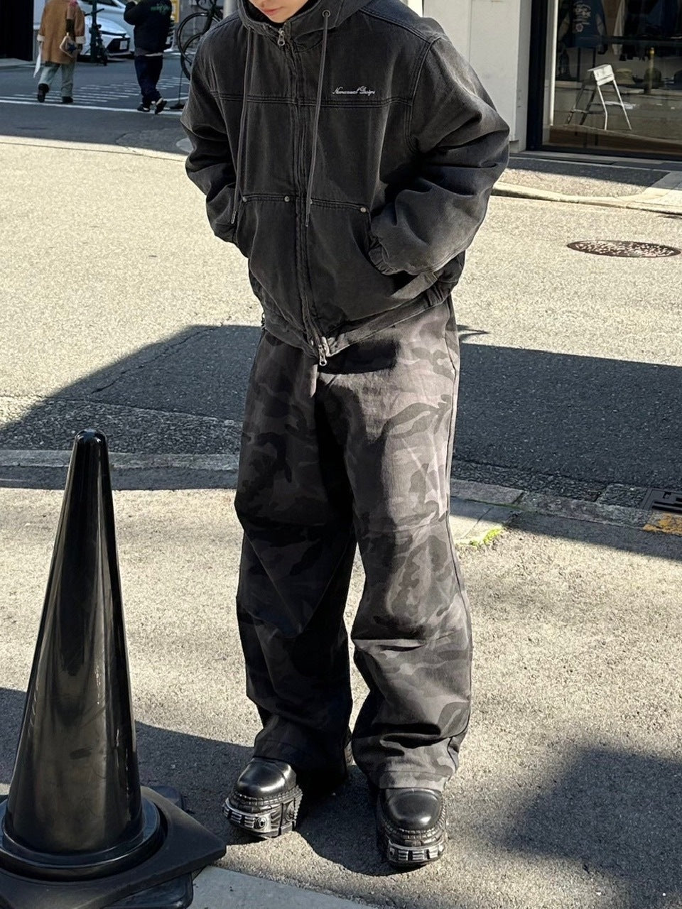 受注制【Chikashitsu +】snap button camouflage pants (2color) / 【チカシツプラス】スナップボタンカモフラージュワイドデニムパンツ