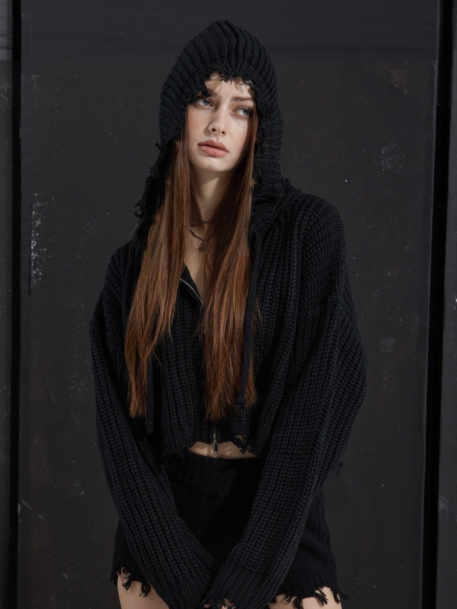 【GATELESS】RIB KNIT ZIP-UP HOODIE