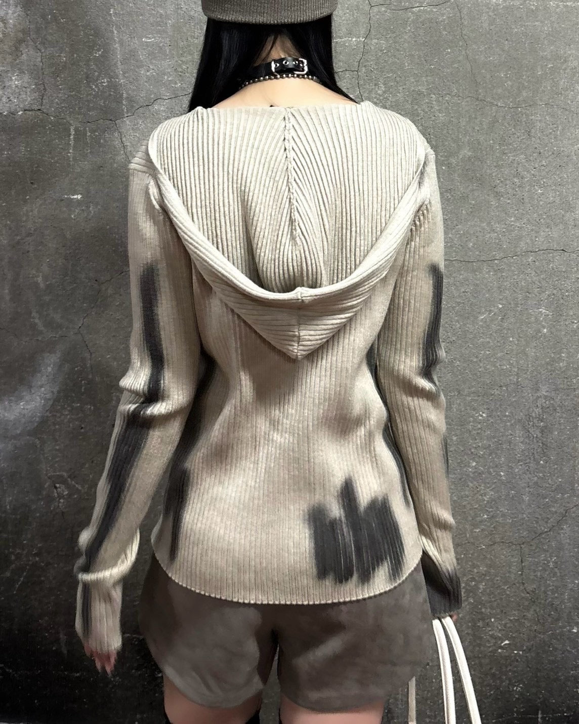 受注制【Never mind the XU】SPRAY WASH ZIP KNIT HOODIE (2color)