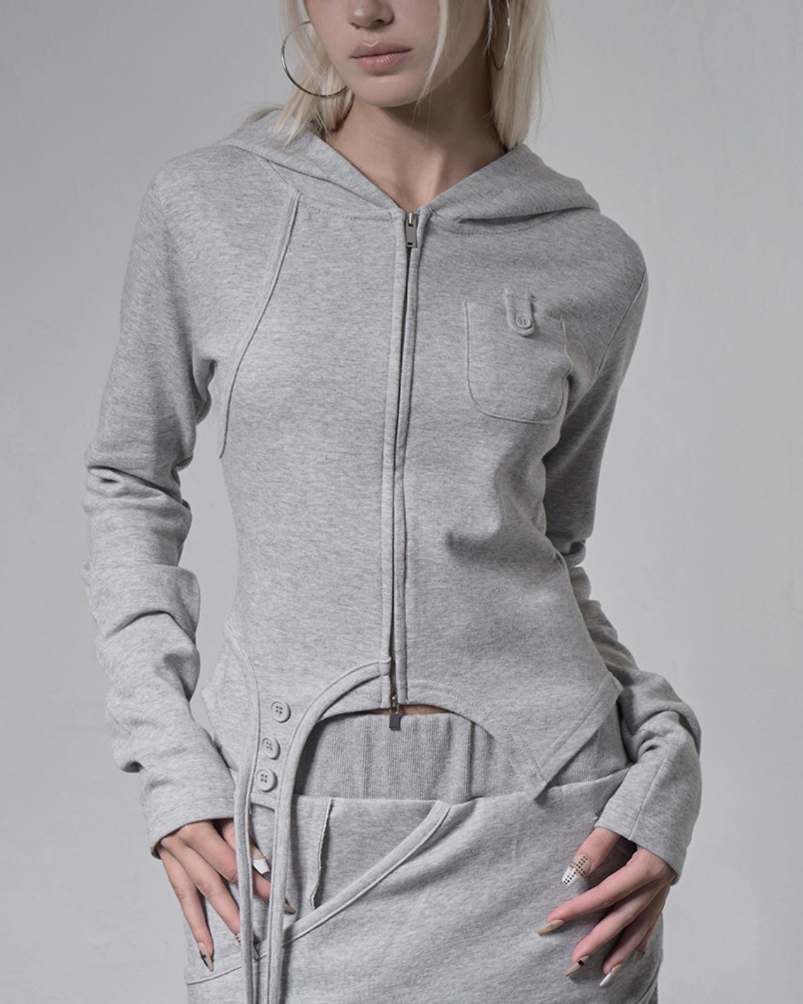 【FANCY CLUB】OVERLAY CROP HOODED ZIP-UP