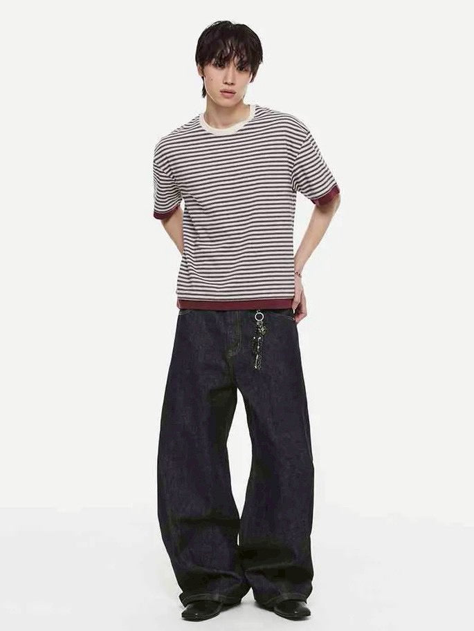 【DNSR】Layered Stripe Crop T-Shirt