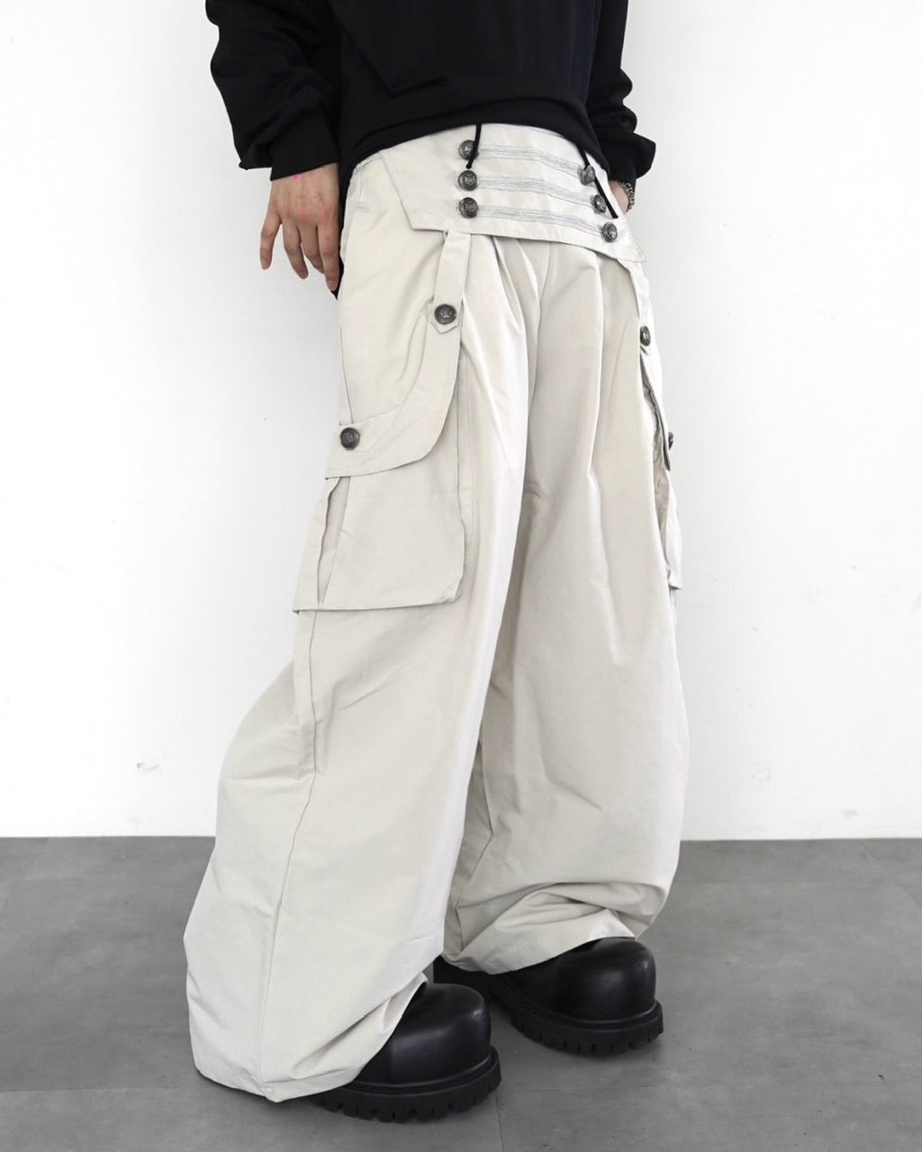 国際配送【LUV CODE】Royal button wide cargo pants