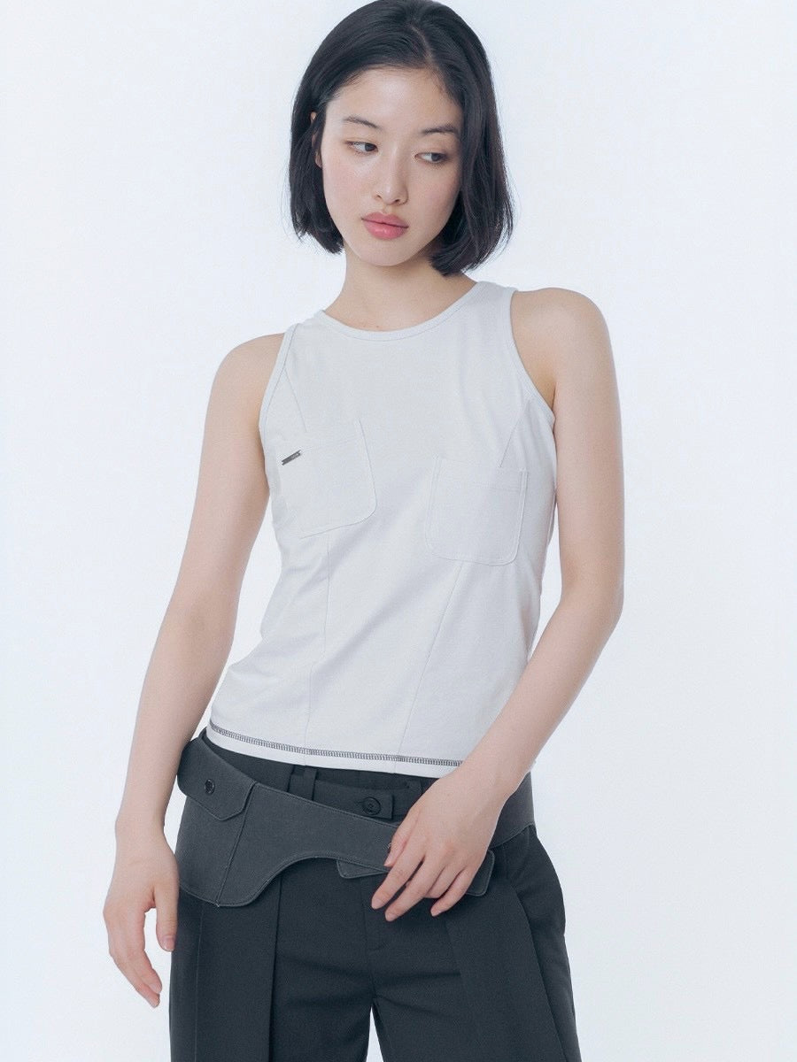 【Miseki seoul】Pocket pointed sleeveless