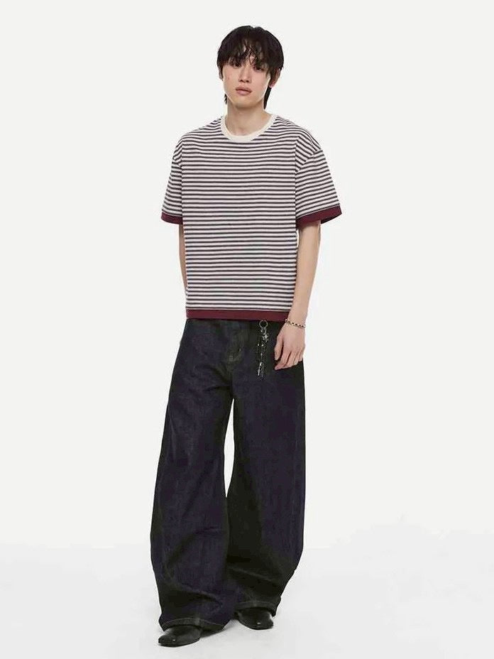【DNSR】Layered Stripe Crop T-Shirt