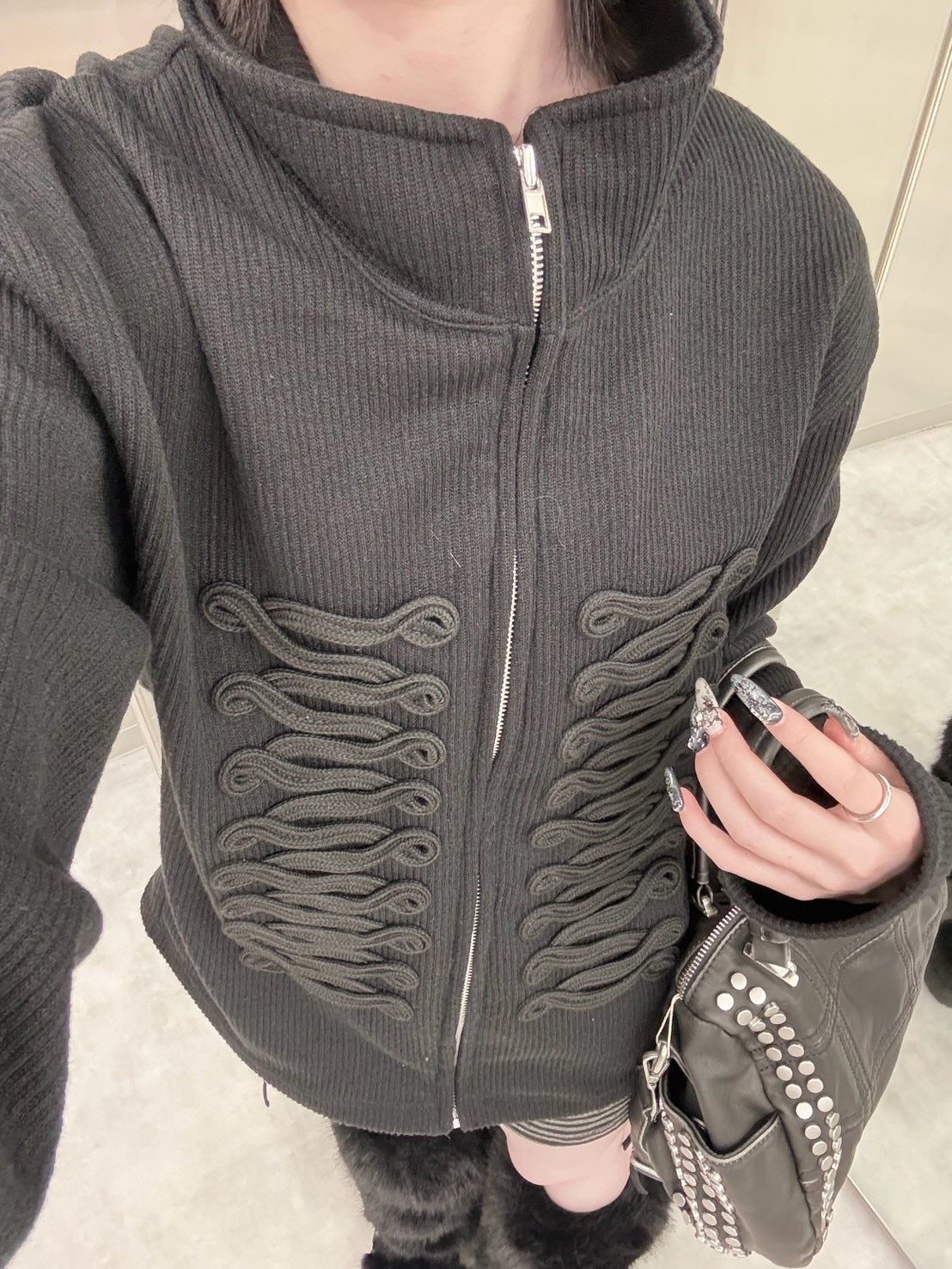 受注制【nmtc+】Napoleon Detail Rib Knit Zip Up Jacket (2color)