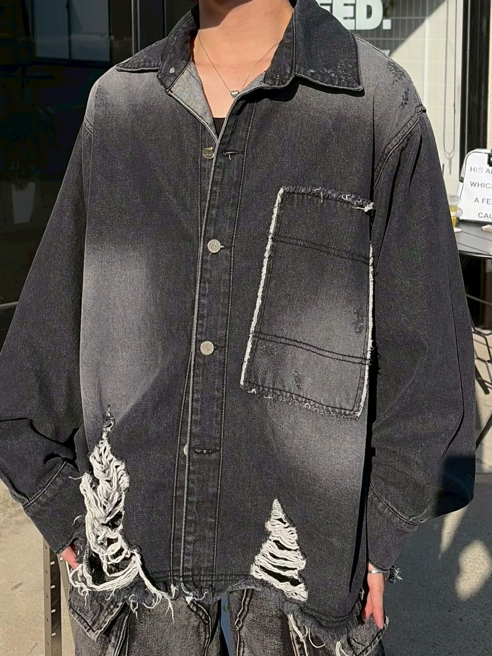 受注制【LUV CODE】damage denim jacket (2color)