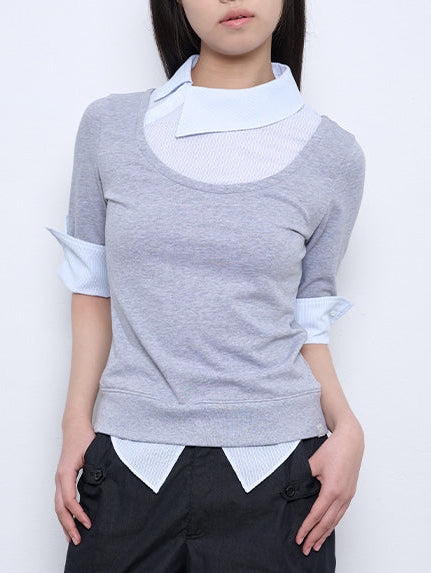 【TUOMIO】ASYMMETRIC COLLAR TOP