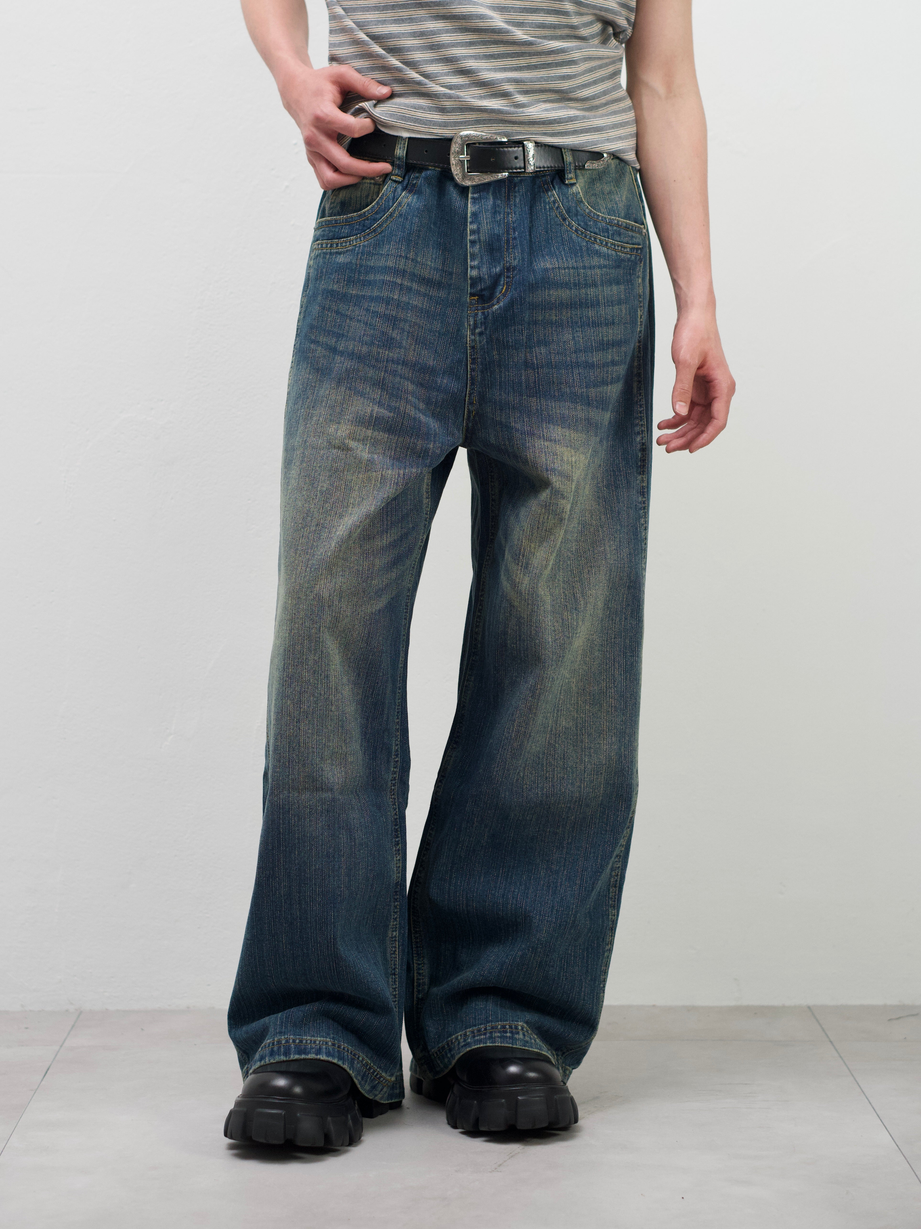 受注制【Chikashitsu +】double slub wide denim pants