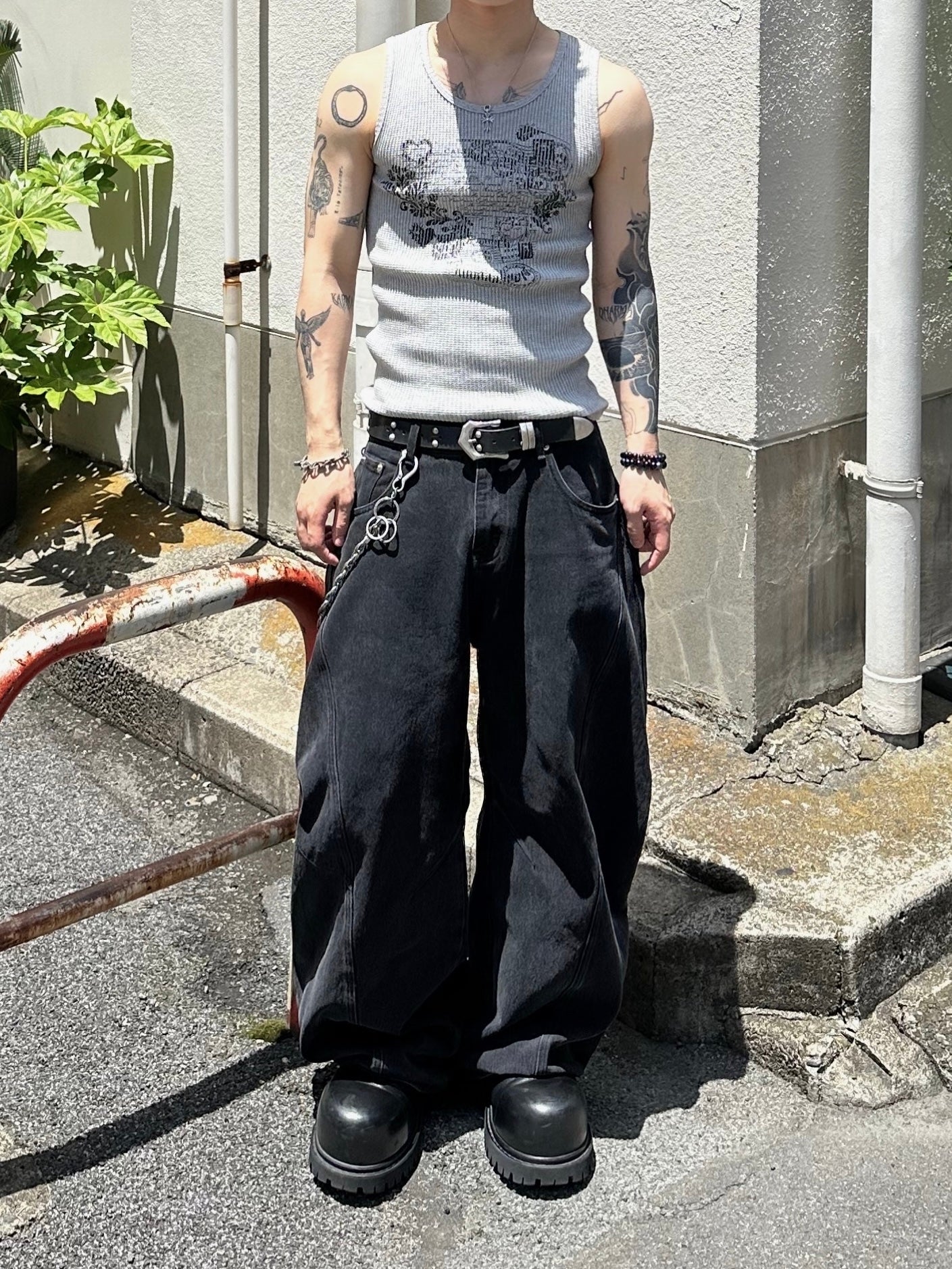 大阪店WEB限定受注制【Chikashitsu +】graphic waffle tank (2color)