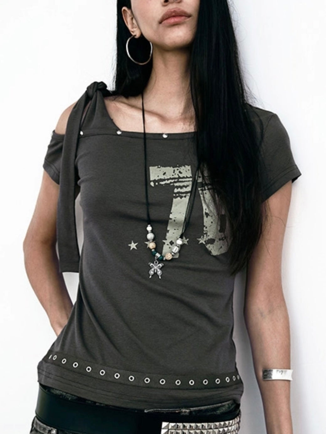 6/620:00発売【NOT KNOWING】Tied One Shoulder 76 Top