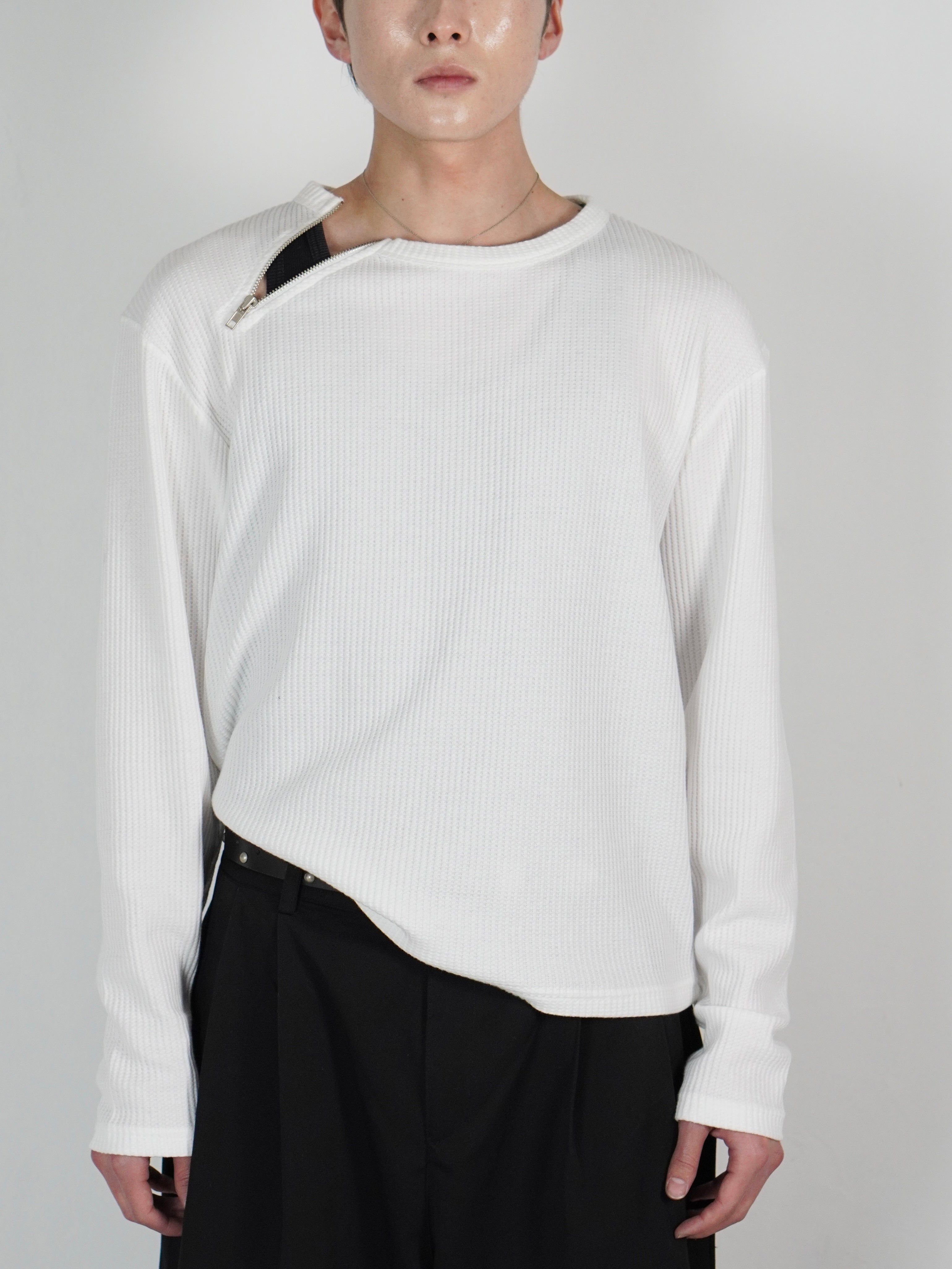 受注制【Chikashitsu +】metal zip waffle long sleeve (2color 受注制【Chikashitsu +】metal zip waffle long sleeve (2color
