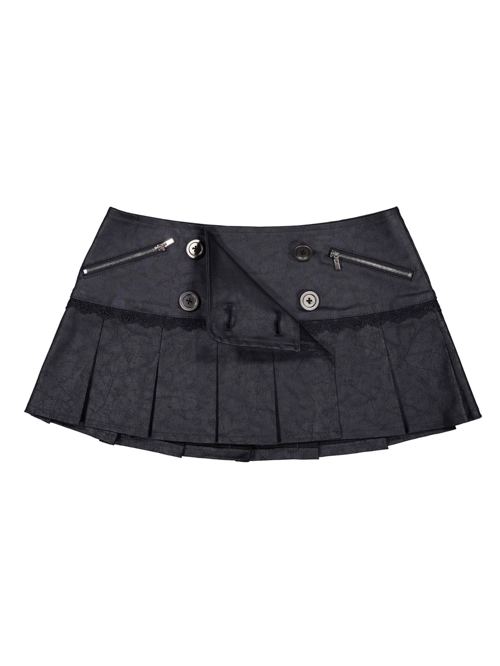 【NOT KNOWING】Double Button Pleated Skirt