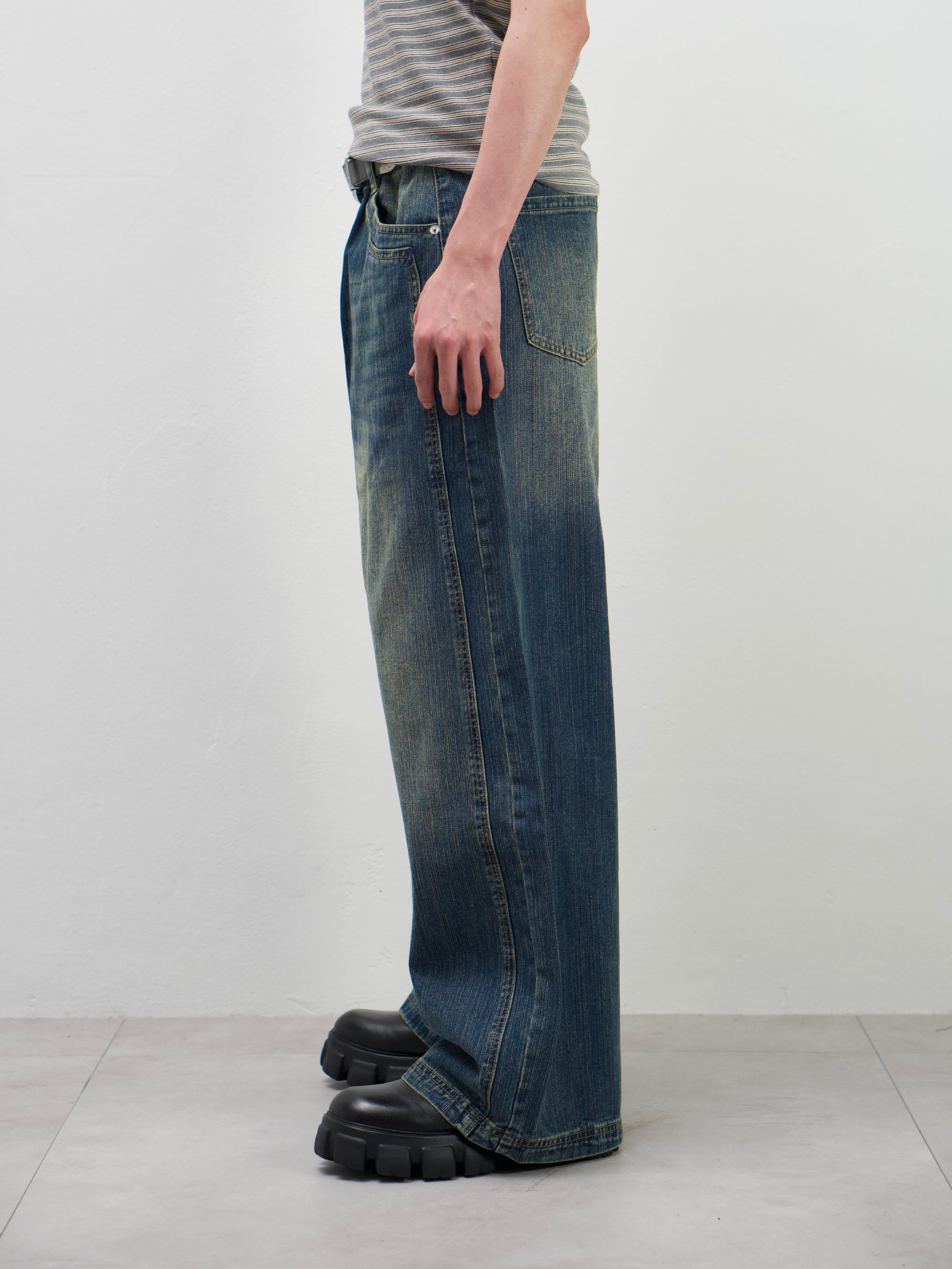 受注制【Chikashitsu +】double slub wide denim pants
