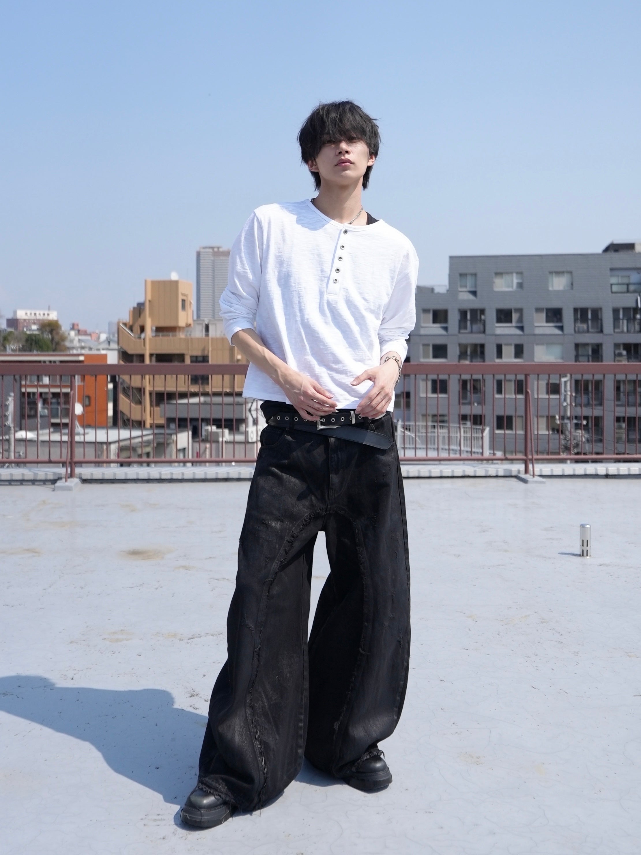 4/18 20:00発売【CHIKASHITSU PLUS HIGH】Washed coating denim pants