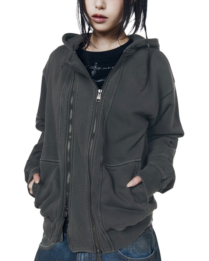 【AAKAM】Double Zippered Zip-Up Hoodie