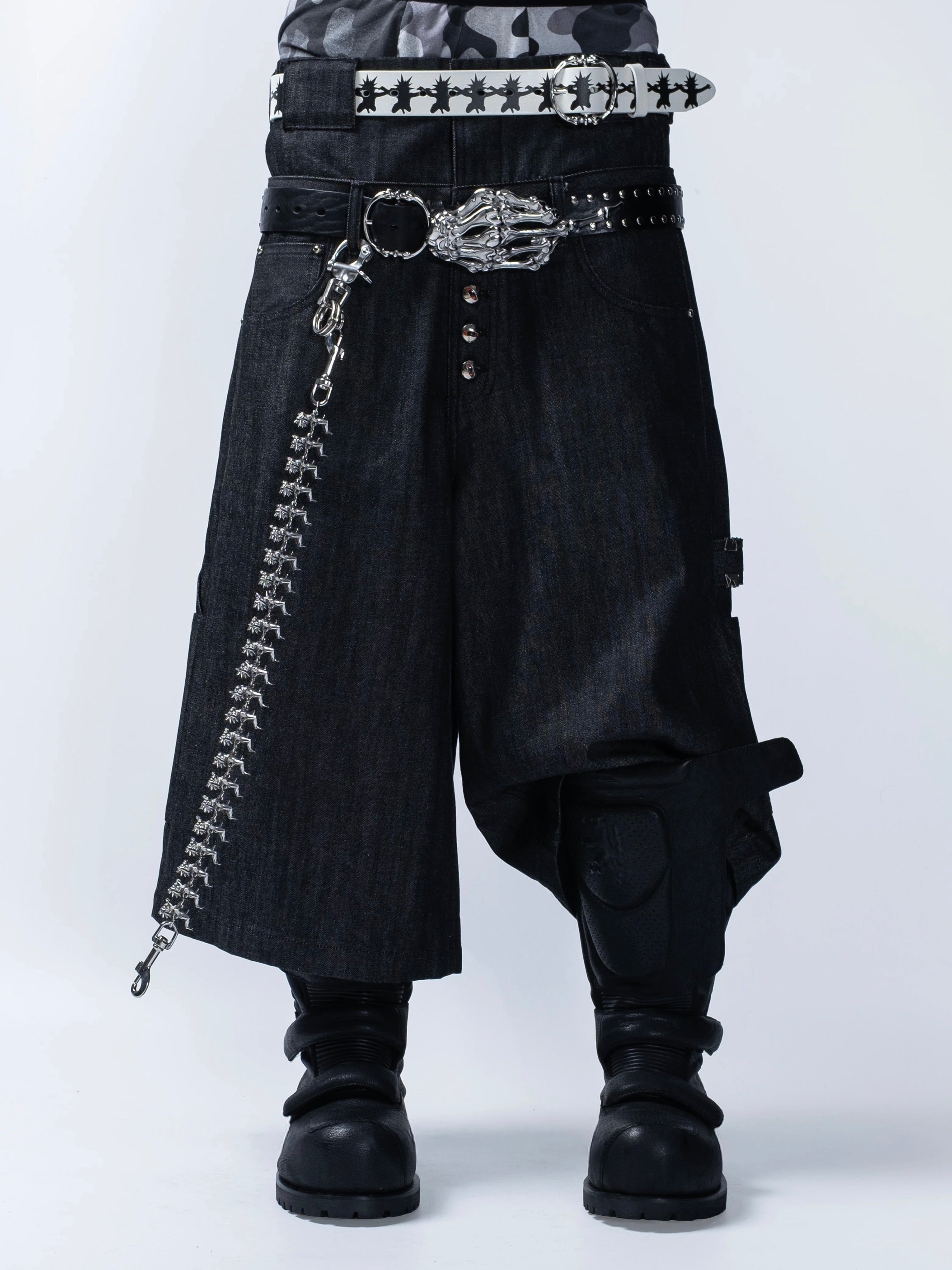 【F.V.V.O】Skull Kid Print Punk Leather Belt