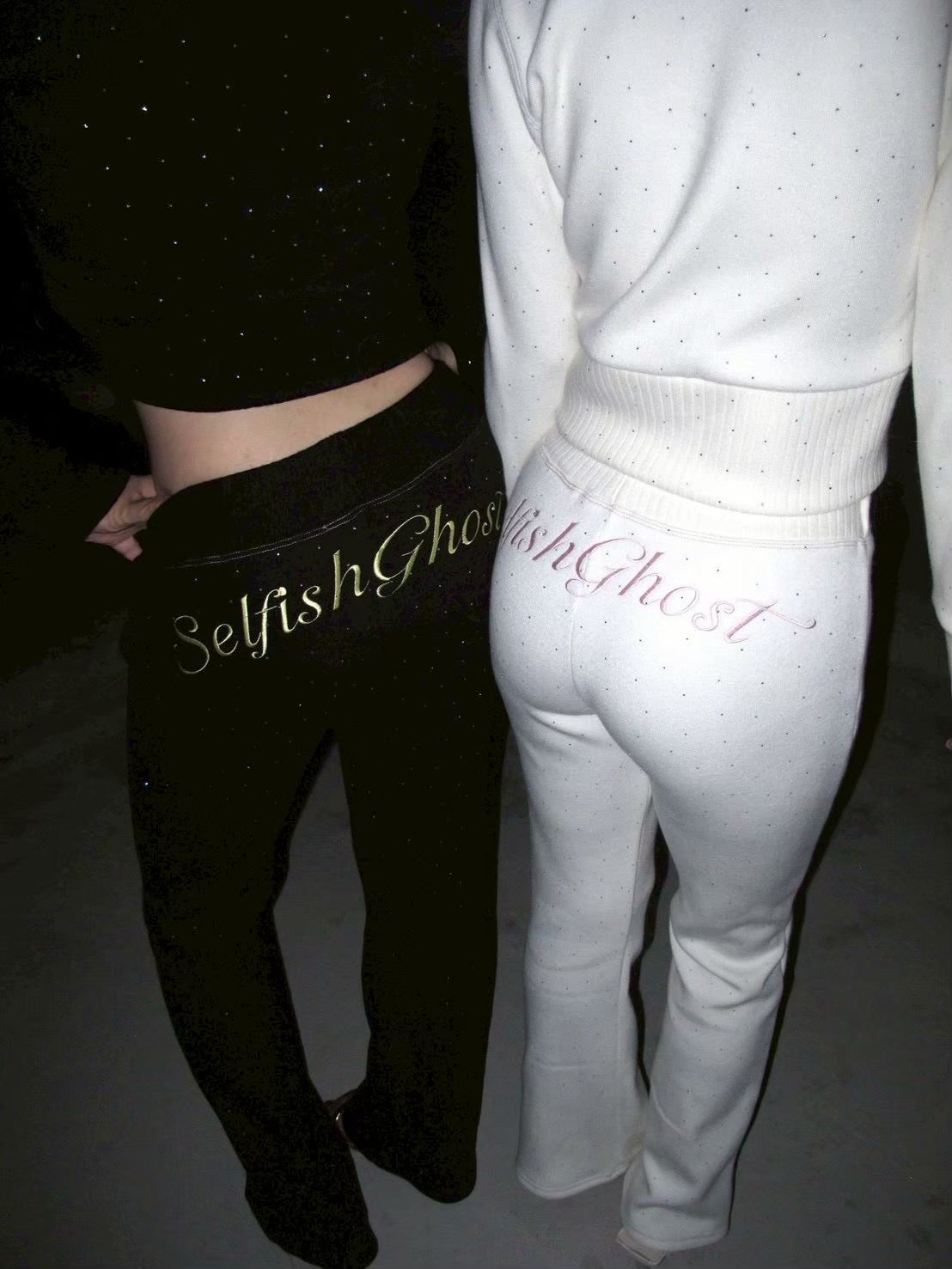 【SelfishGhost】Embroidered knitted silver fox fur-like plush tracksuit pants