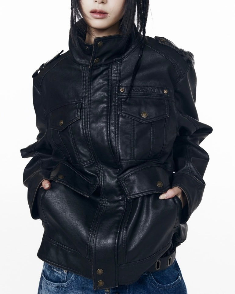 【AAKAM】Utility Leather Field Jacket