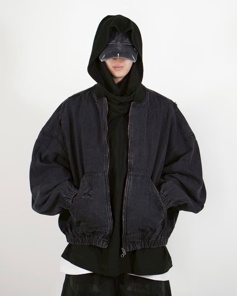 【Chikashitsu +】denim flight bomber jacket (2color)